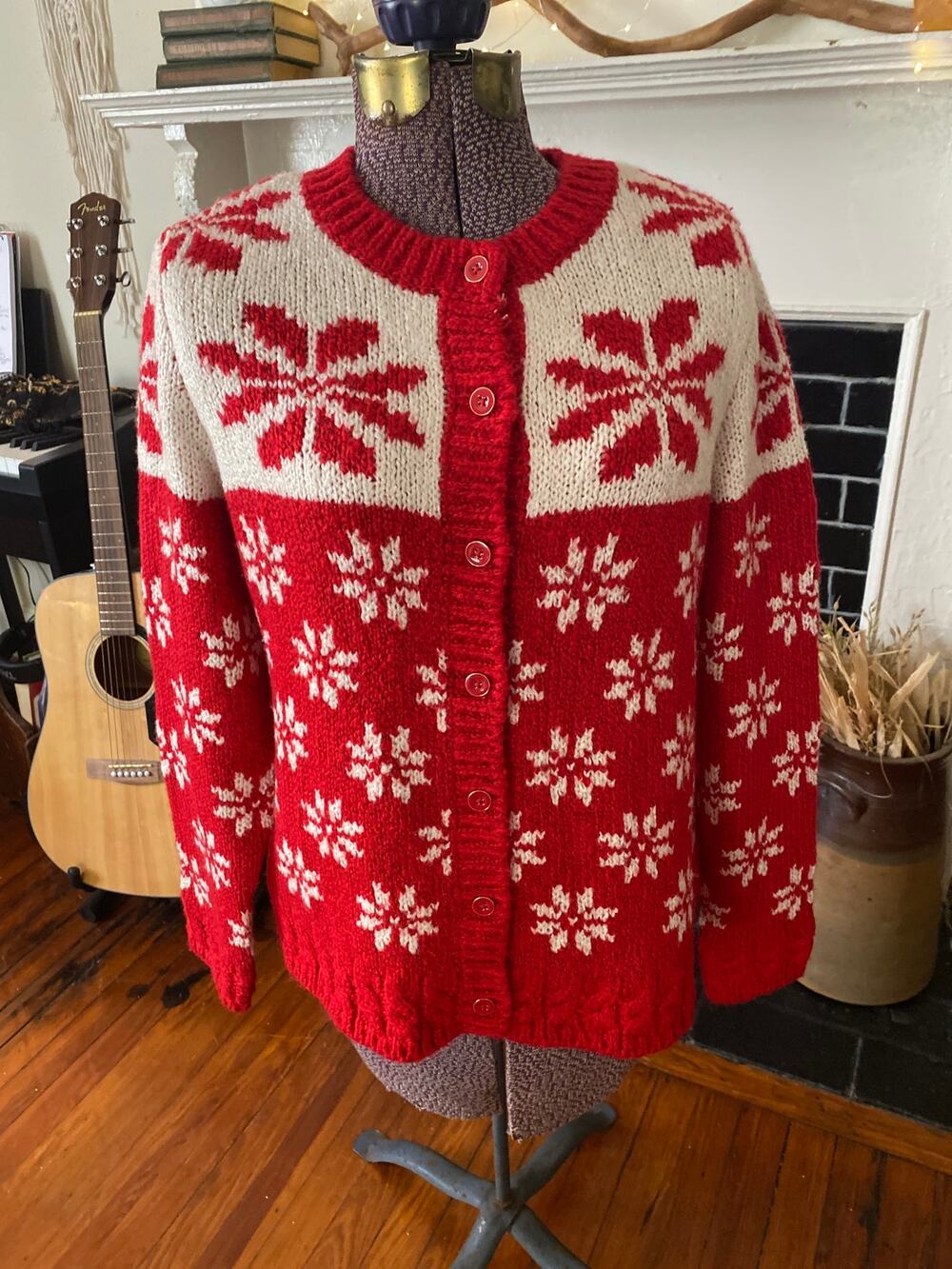 Talbots Fair isle Snowflake Button-Down Cardigan Sweater Women’s M Petite